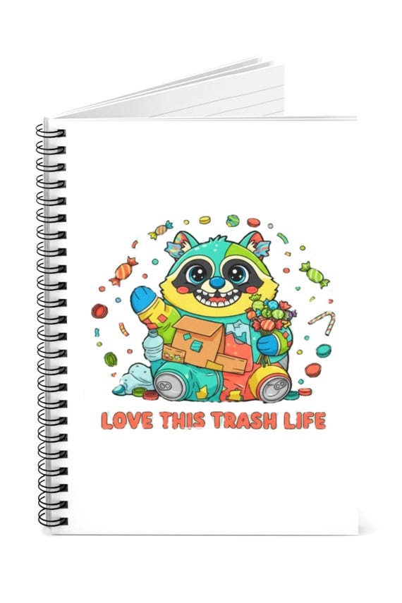 Raccoon 'Love This Trash Life' Spiral Notebook - Kawaii Stationery