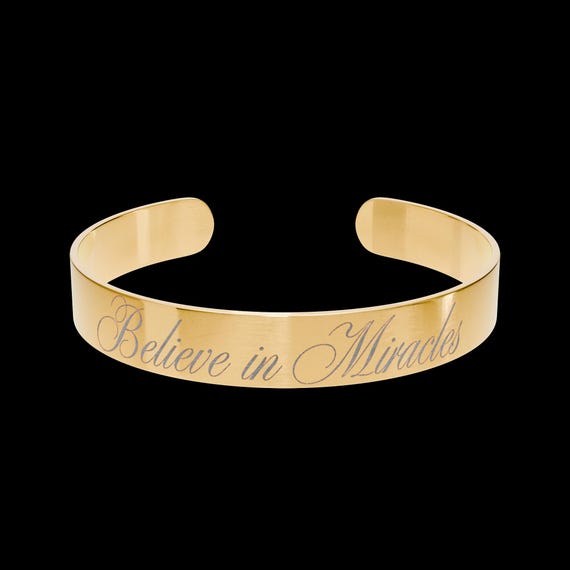Believe in Miracles Cuff Bracelet | Rose Gold Engraved Inspirational Bracelet