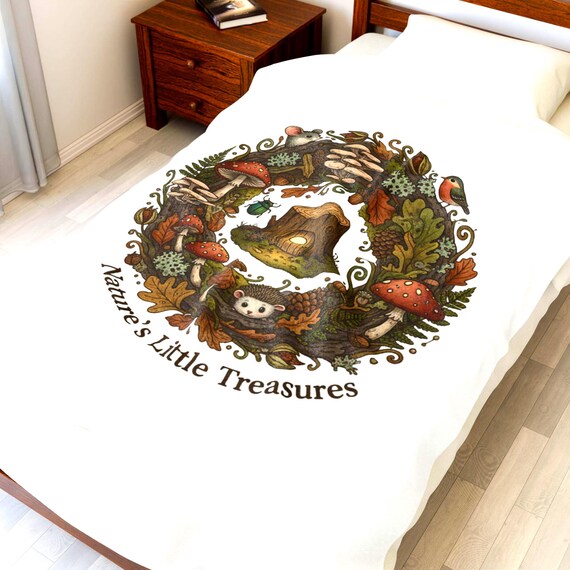 Mushroom Wreath Velveteen Plush Blanket, Goblincore Mushroom Aesthetic