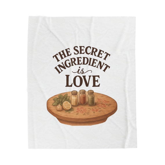 The Secret Ingredient Is Love Velveteen Blanket | Kitchen Spice Illustration