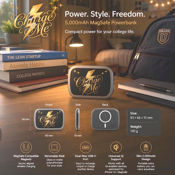 Magnetic Power Bank, 5,000mAh MagSafe Charger With USB-C Port