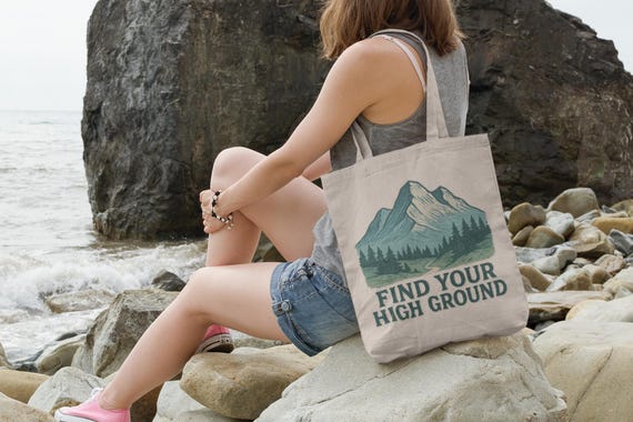 Find Your High Ground Tote Bag | Mountain Forest Illustration