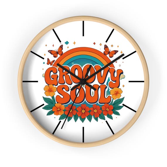 Groovy Soul Wall Clock | Retro Rainbow Flowers, 70s Vibes