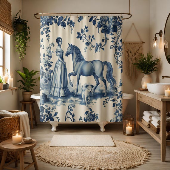 Toile Shower Curtain with Victorian Scenes | Elegant French Decor