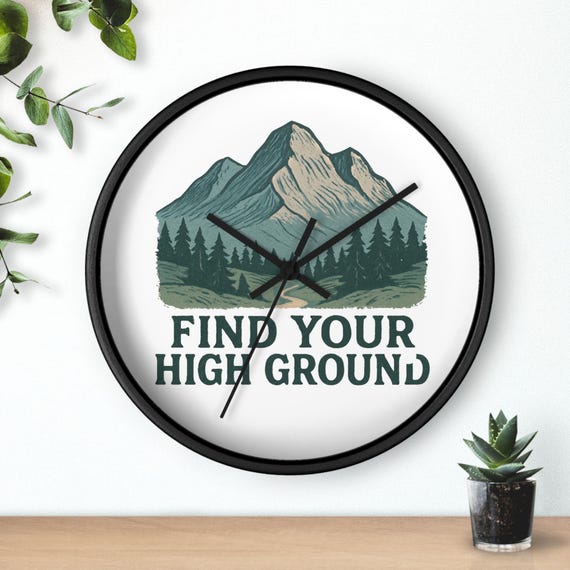 Find Your High Ground Wall Clock | Mountain Forest Illustration