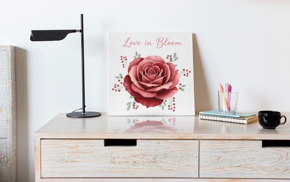 Love in Bloom Rose Print Canvas | Berry-Red Palette, Deep Rose Wall Art