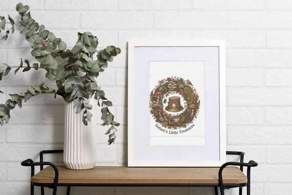 Mushroom Wreath Nature's Little Treasures Canvas | Goblincore Art, Cottagecore Decor