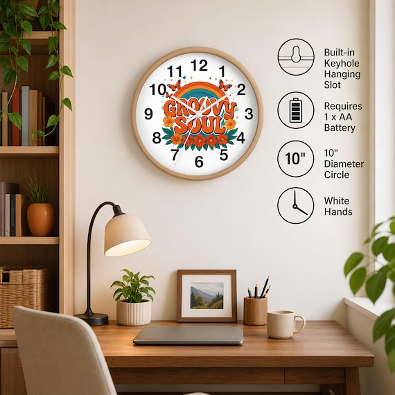 Retro 70s Rainbow Butterfly Clock | Mid Century Modern Floral Wall Decor