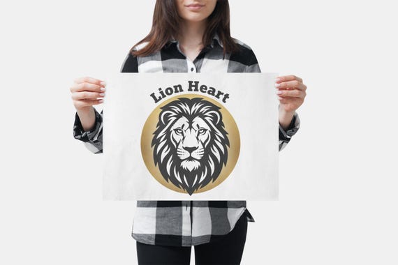 Lion Heart emblem Canvas, Stretched Matte | Empowerment lion art, boundary-setting
