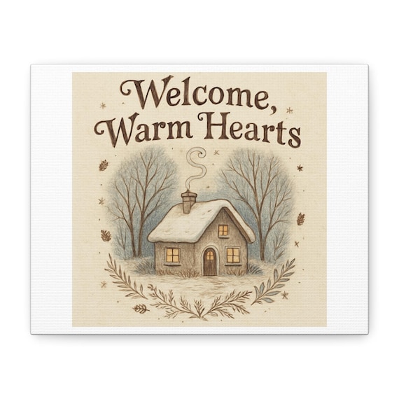 Welcome Warm Hearts cottage illustration Matte Canvas