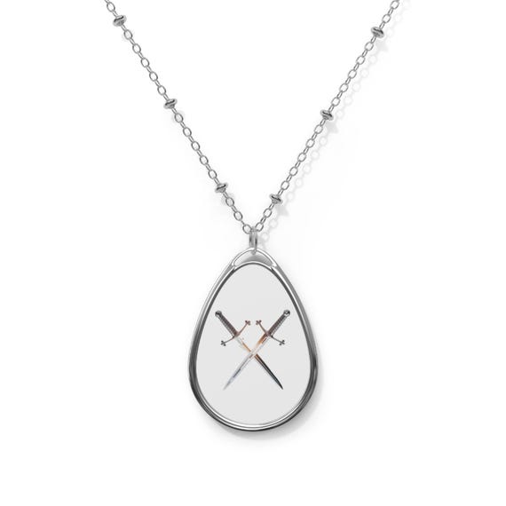 Crossed Swords Oval Necklace | Medieval Sword Pendant