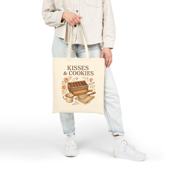 Kisses & Cookies Canvas Tote Bag | Bakery Illustration