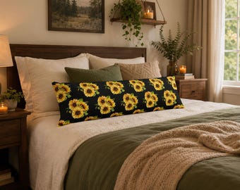 Sunflower Pattern Body Pillow, Yellow Floral Botanical Decor