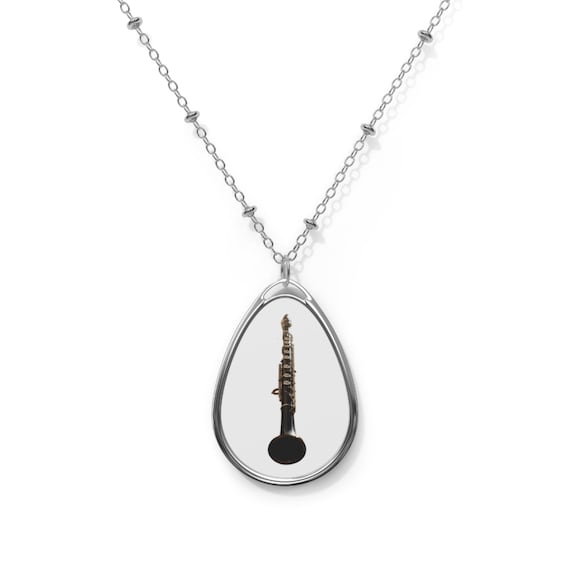 Clarinet Silhouette Oval Necklace | Musician Instrument Pendant