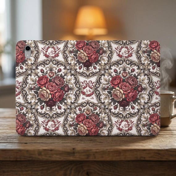Tablet Folio Case, Vegan Faux Leather Rose Medallion Cover | 8 Sizes