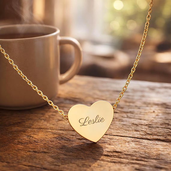 Personalized Engraved Heart Necklace, Stainless Steel Pendant (16 x 14 mm)