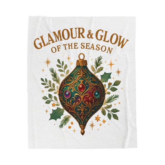 Glamour & Glow of the Season Velveteen Plush Blanket | Christmas Ornament Design