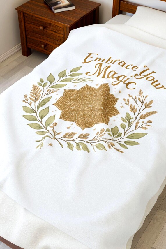 Embrace Your Magic Velveteen Plush Blanket Gold Mandala Floral Cozy Throw