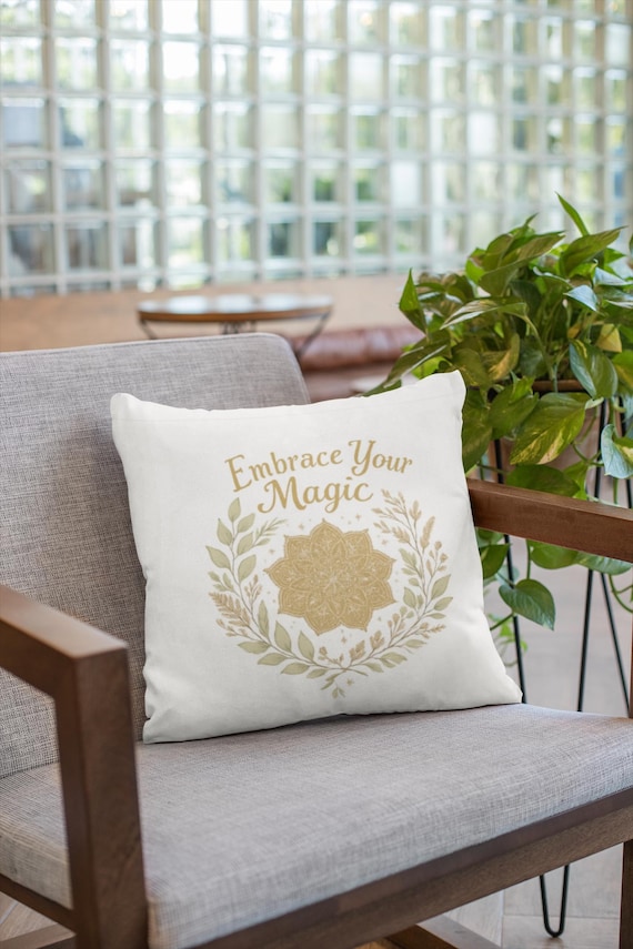 Embrace Your Magic Decorative Pillow -Gold Mandala Floral Throw Pillow