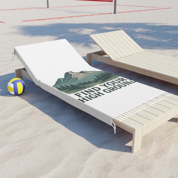 Find Your High Ground beach towel | mountain forest illustration