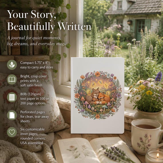 Woodland Journal with Soft Satin Cover | Illustrated Fox Design
