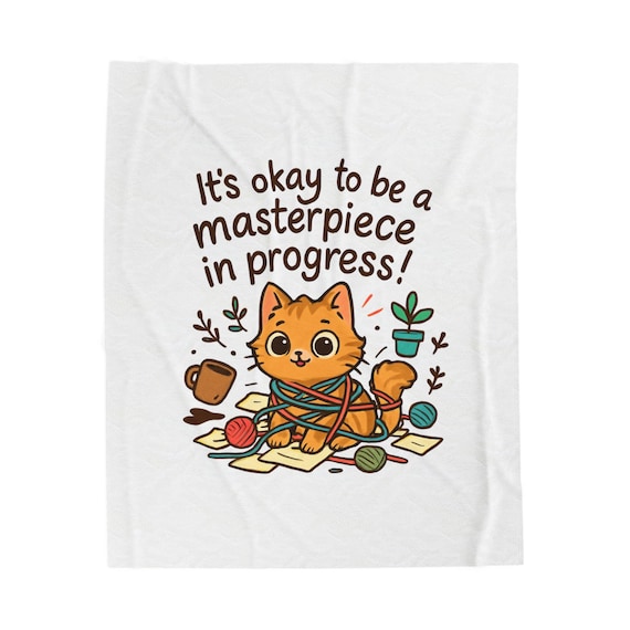 Cat & Yarn Velveteen Plush Blanket: Masterpiece in Progress