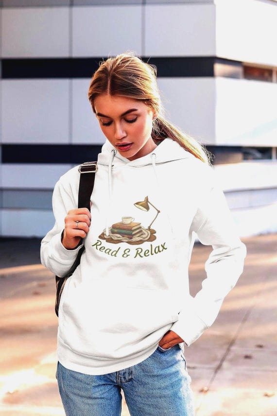 Read & Relax stack of books hoodie | Reading lamp design