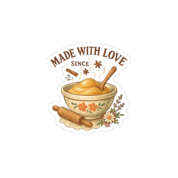 Made With Love bowl illustration Kiss-Cut Stickers | baking mortar design