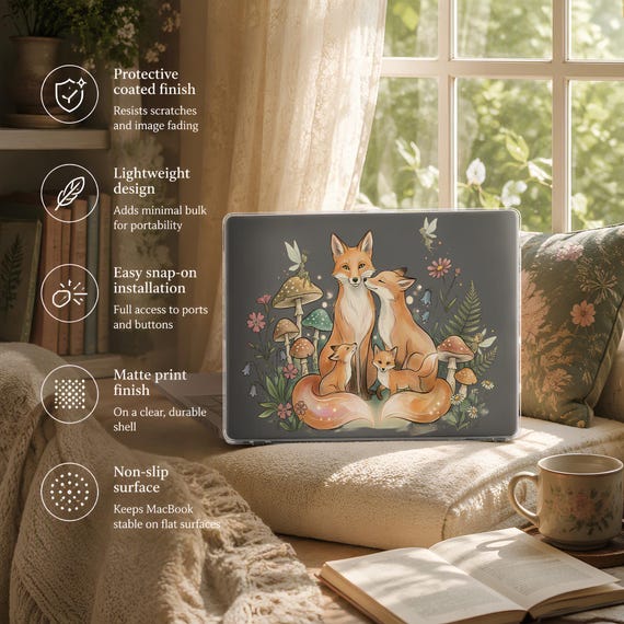Clear MacBook Case, Matte Woodland Fox Design | Lightweight Protective Shell