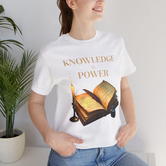 Knowledge Is Power T-Shirt | Open Book Candle Tee, Book Lover Gift, Literary Shirt, Library Apparel, Reading Enthusiast Top