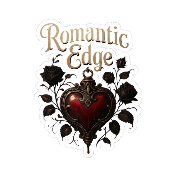 Romantic Edge heart and black roses Sticker | Kiss-cut vinyl decal
