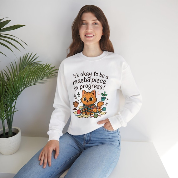 Embroidered Cat Crewneck Sweatshirt | Cozy Cotton-Poly Blend