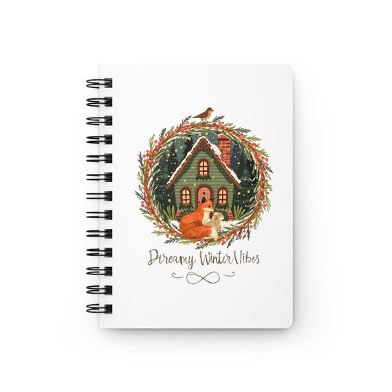 Dreamy Winter Cottage Fox Spiral Bound Journal | Cozy Woodland Notebook