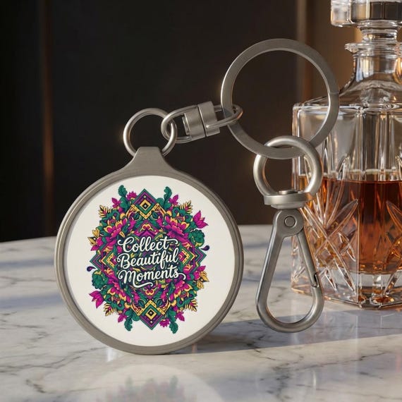 Floral Mandala Boho Keyring Tag: Collect Moments Acrylic Charm