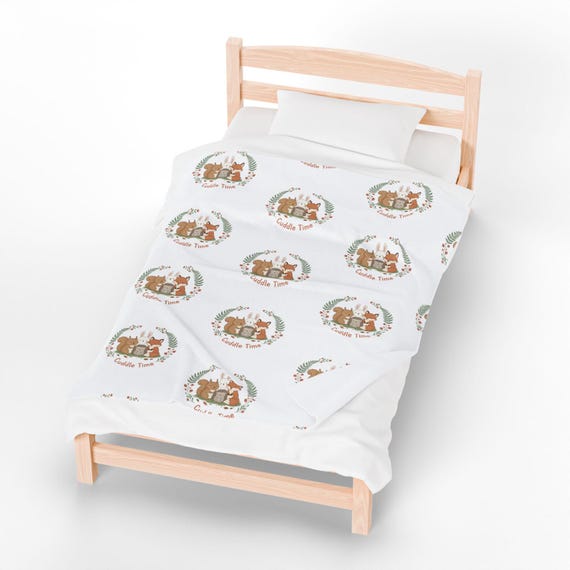 Cuddle Time Cute Animal Illustration Velveteen Plush Blanket | Cozy Critter Winter Forest Art