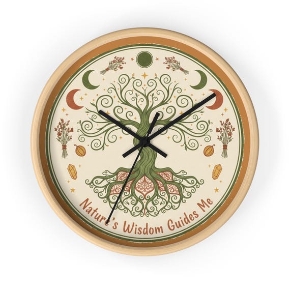 Nature's Wisdom Tree Clock | Botanical Wall Clock, Earthy Moon Phases