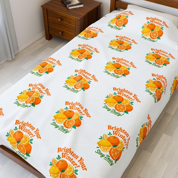 Zesty Citrus Plush Throw Velveteen Plush Blanket | Bright Citrus Pattern
