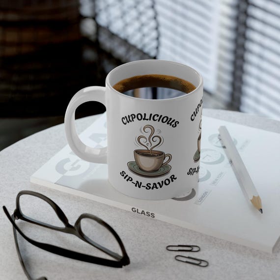 Cozy and Warm, 20oz Ceramic Coffee Mug, Cupolicious Design, Easy Grip