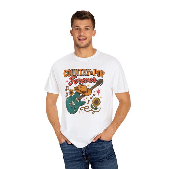 Vintage Guitar and Sunflower Tee - Classic Country and Pop Style