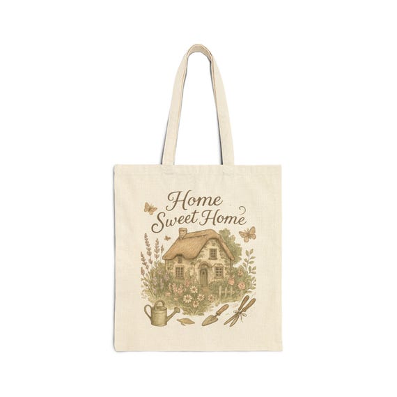 Cottagecore Canvas Tote Bag | Home Sweet Home Graphic