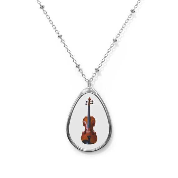 Violin Teardrop Oval Necklace | Musician Jewelry, Instrument Pendant