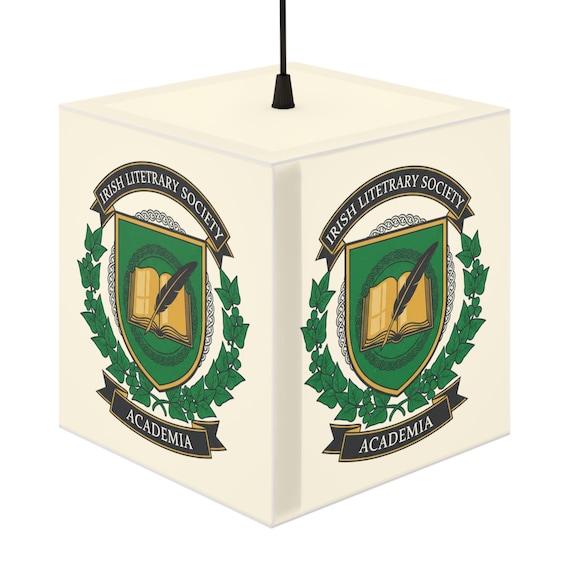 Irish Literary Society Academia Crest Light Cube Lamp | Bookish Decor, Reading Room Accent
