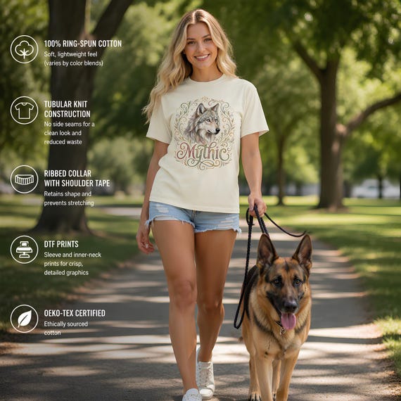 Wolf T Shirt, Garment-Dyed 100% Ring-Spun Cotton, Heavyweight 6.1 oz