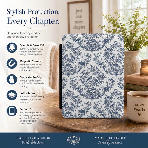 Kindle Case, Vintage Toile PU Leather Cover with Magnetic Lid for 7" Models