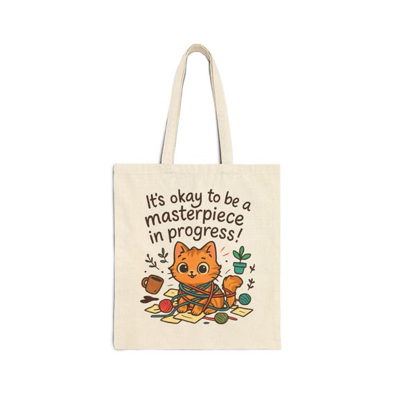 Cat Masterpiece in Progress Cotton Canvas Tote Bag | Sustainable