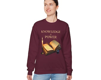 Knowledge Is Power book illustration Sweatshirt | open book, candle, vintage ink