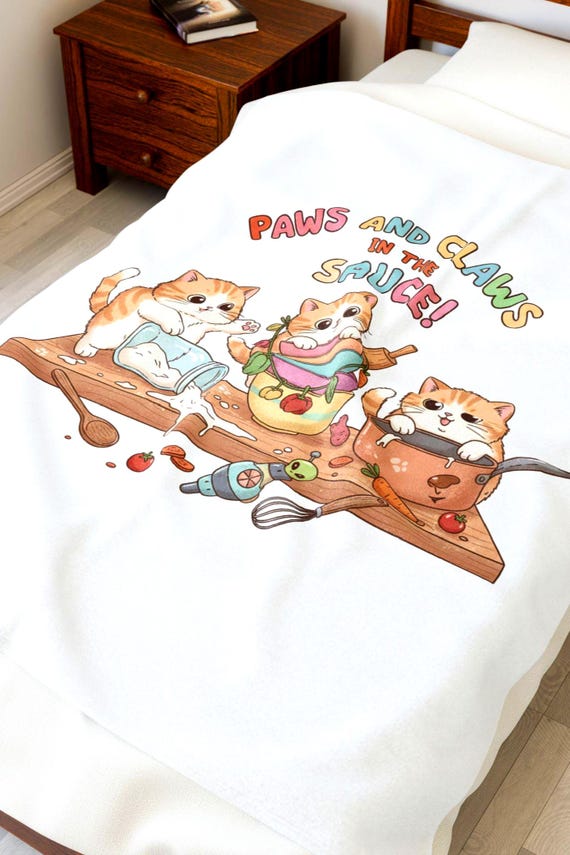 Paws and Claws in the Sauce Velveteen Plush Blanket | Cats in the Kitchen Cooking