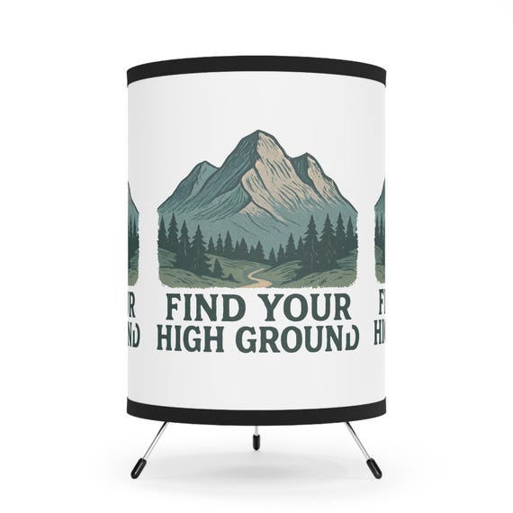 Find Your High Ground Tripod Lamp | Mountain Forest Scenic Printed Shade