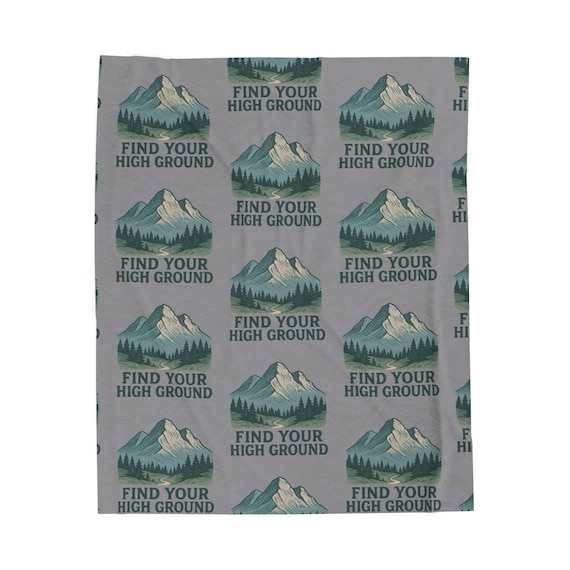 Find Your High Ground Velveteen Plush Blanket | Mountain Camping Illustration