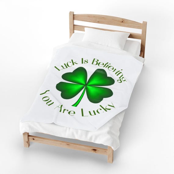 Four-Leaf Clover Luck Is Believing Velveteen Plush Blanket | St. Patrick's Day Shamrock